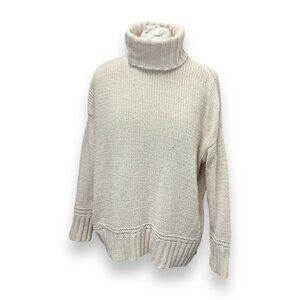 Aerie Womens Slouchy Oversized Boxy Cream Knit Turtleneck Comfy Sweater Size S